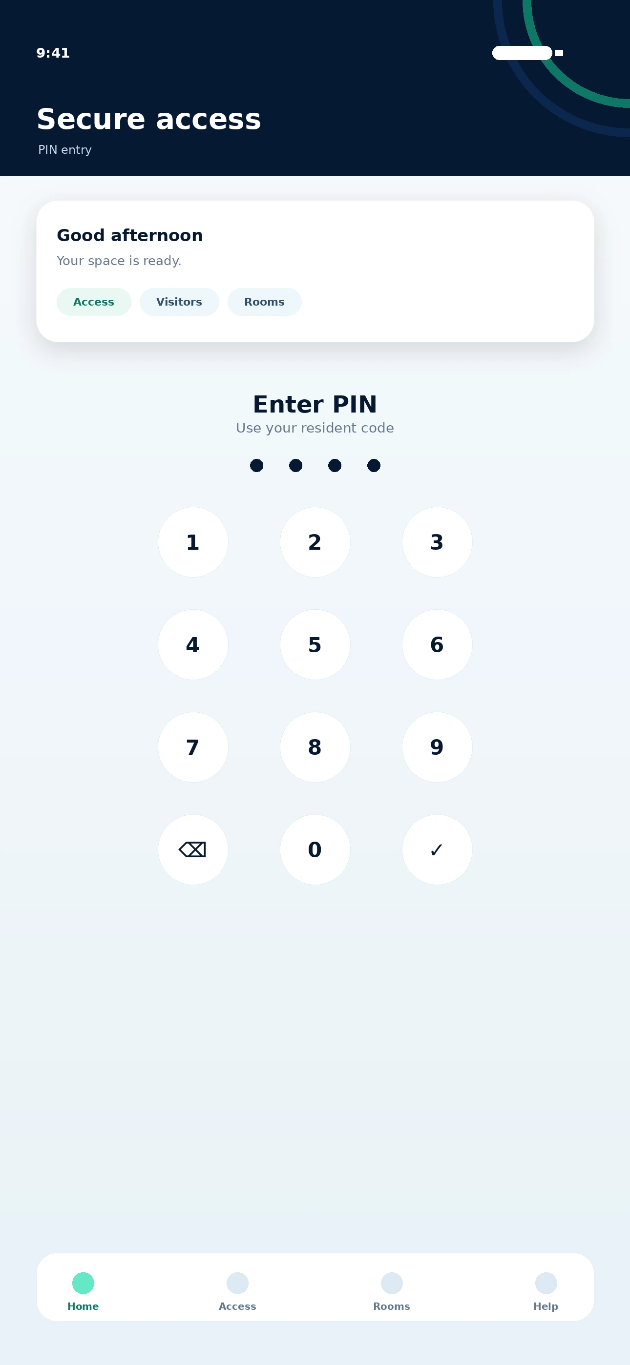 Habitap PIN screen